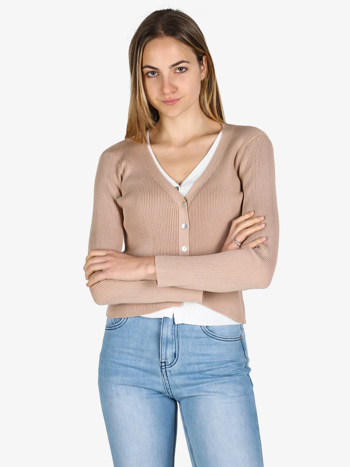 Solada Cardigan donna in maglia a costine con bottoni