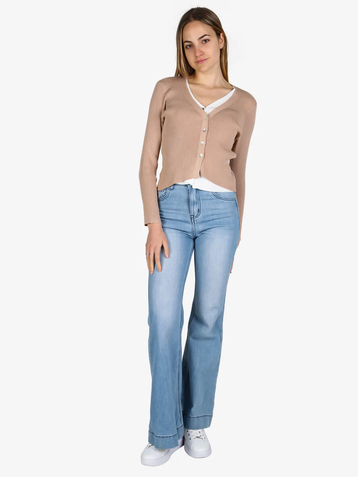 Solada Cardigan donna in maglia a costine con bottoni