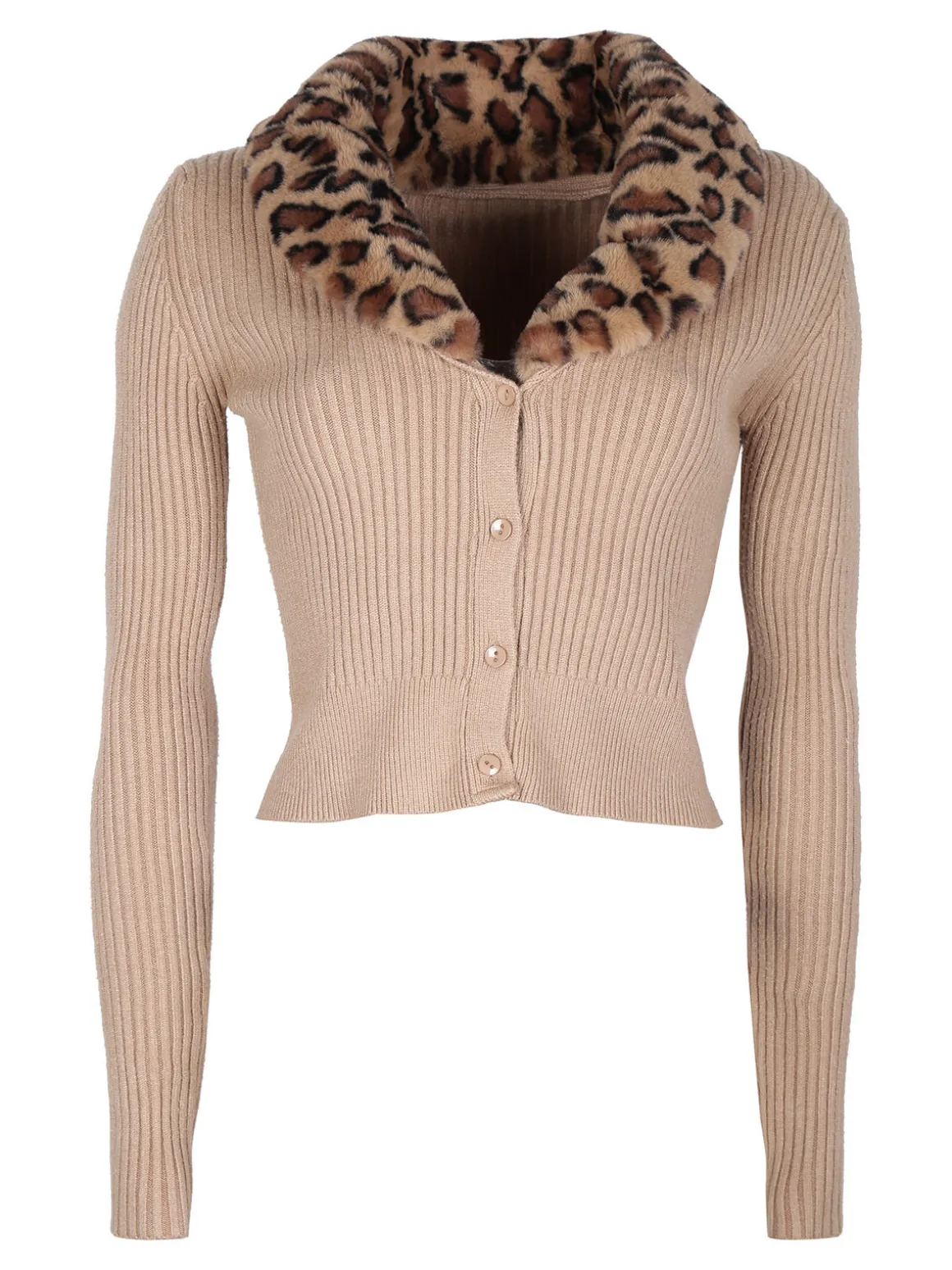 Solada Cardigan donna in maglia con colletto animalier in pelliccia sintetica