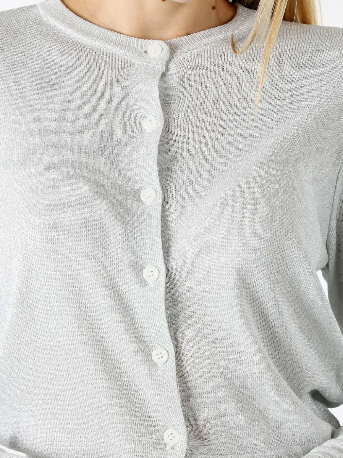 Solada Cardigan donna lurex con bottoni - argento