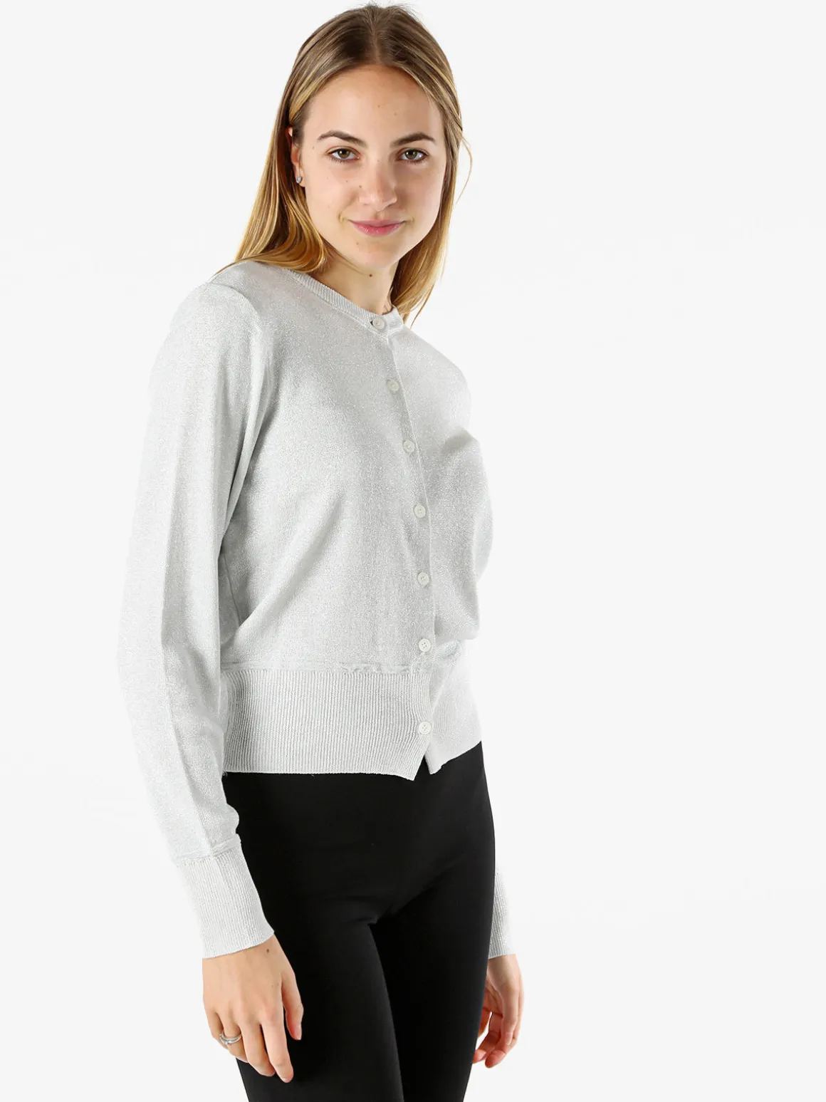 Solada Cardigan donna lurex con bottoni - argento
