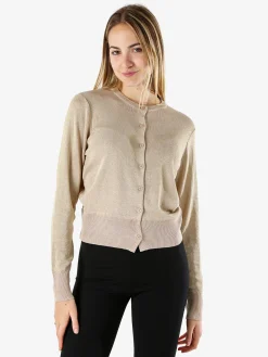 Solada Cardigan donna lurex con bottoni - cammello