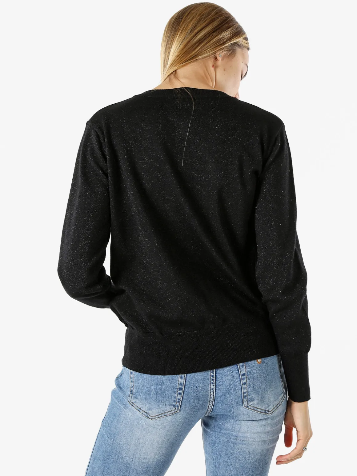 Solada Cardigan donna lurex in maglia con bottoni - nero