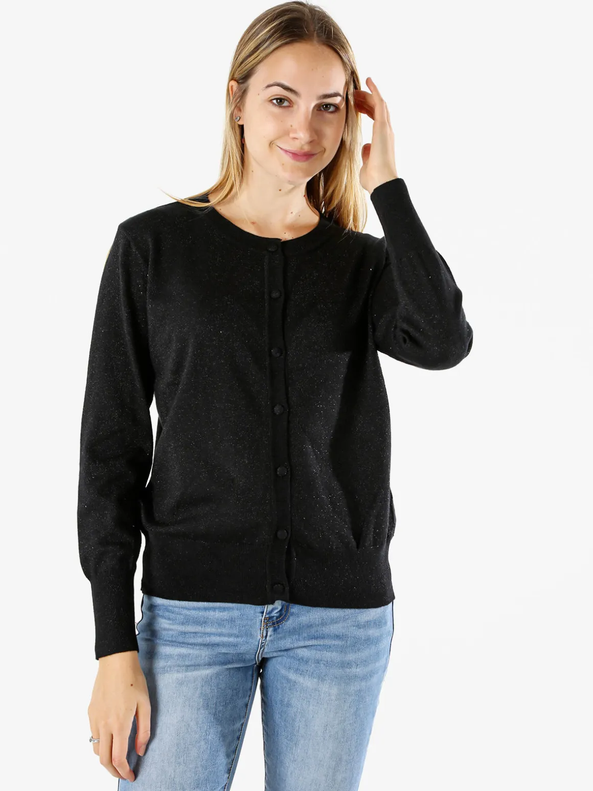 Solada Cardigan donna lurex in maglia con bottoni - nero
