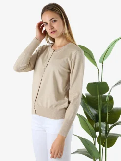Solada Cardigan donna lurex in maglia con bottoni - beige