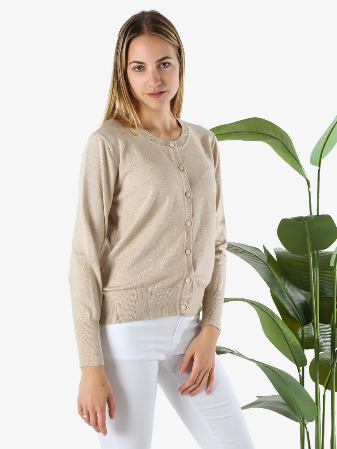 Solada Cardigan donna lurex in maglia con bottoni - beige