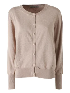 Solada Cardigan donna lurex in maglia con bottoni - cammello