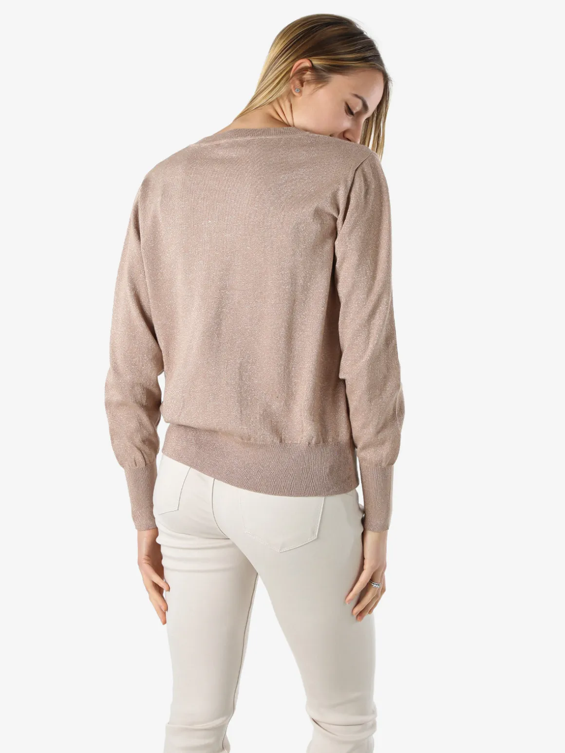 Solada Cardigan donna lurex in maglia con bottoni - cammello