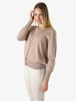 Solada Cardigan donna lurex in maglia con bottoni - cammello
