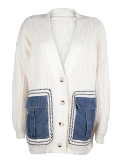 Solada Cardigan donna ovesize in maglia con tasche in jeans