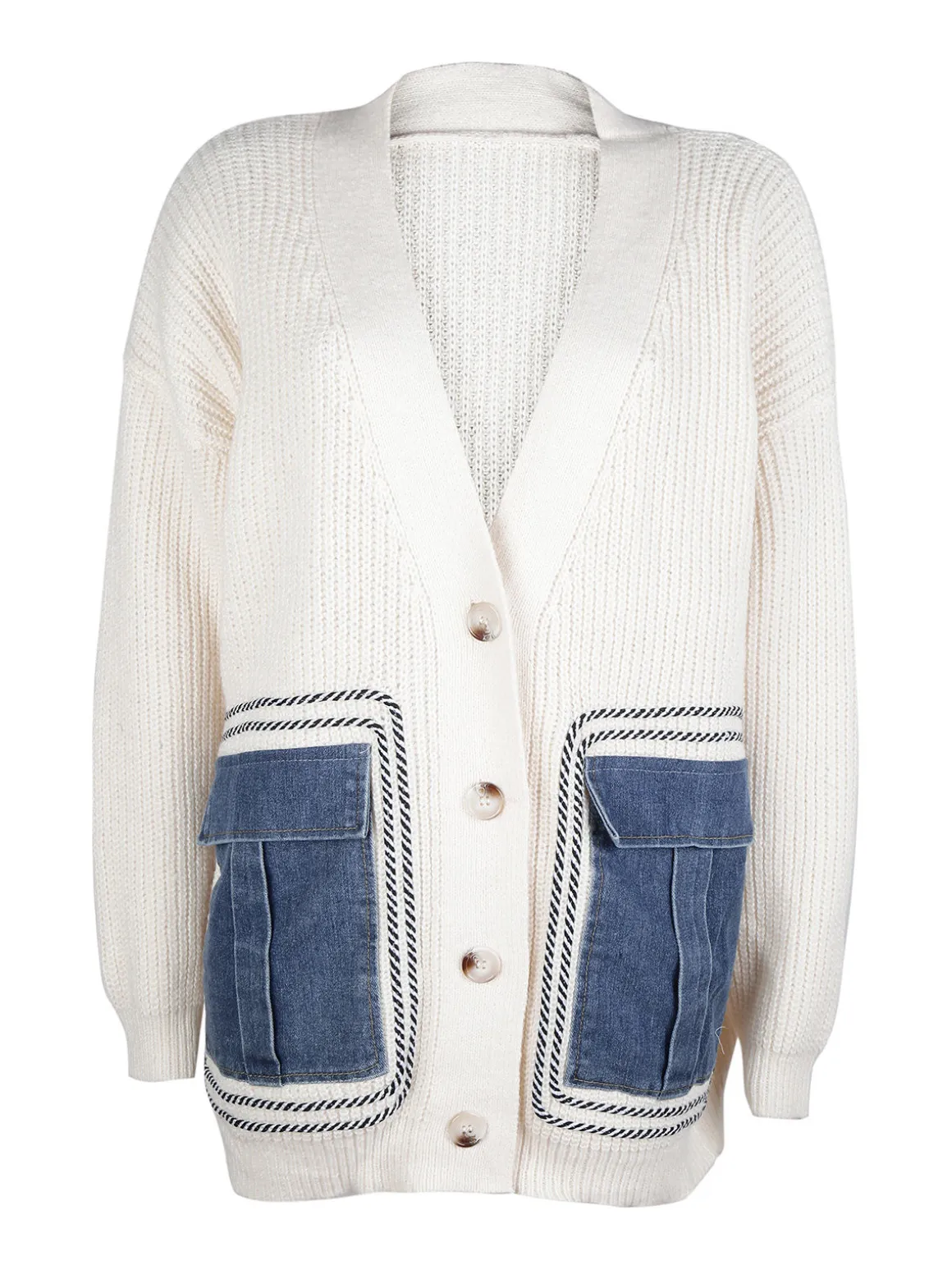 Solada Cardigan donna ovesize in maglia con tasche in jeans