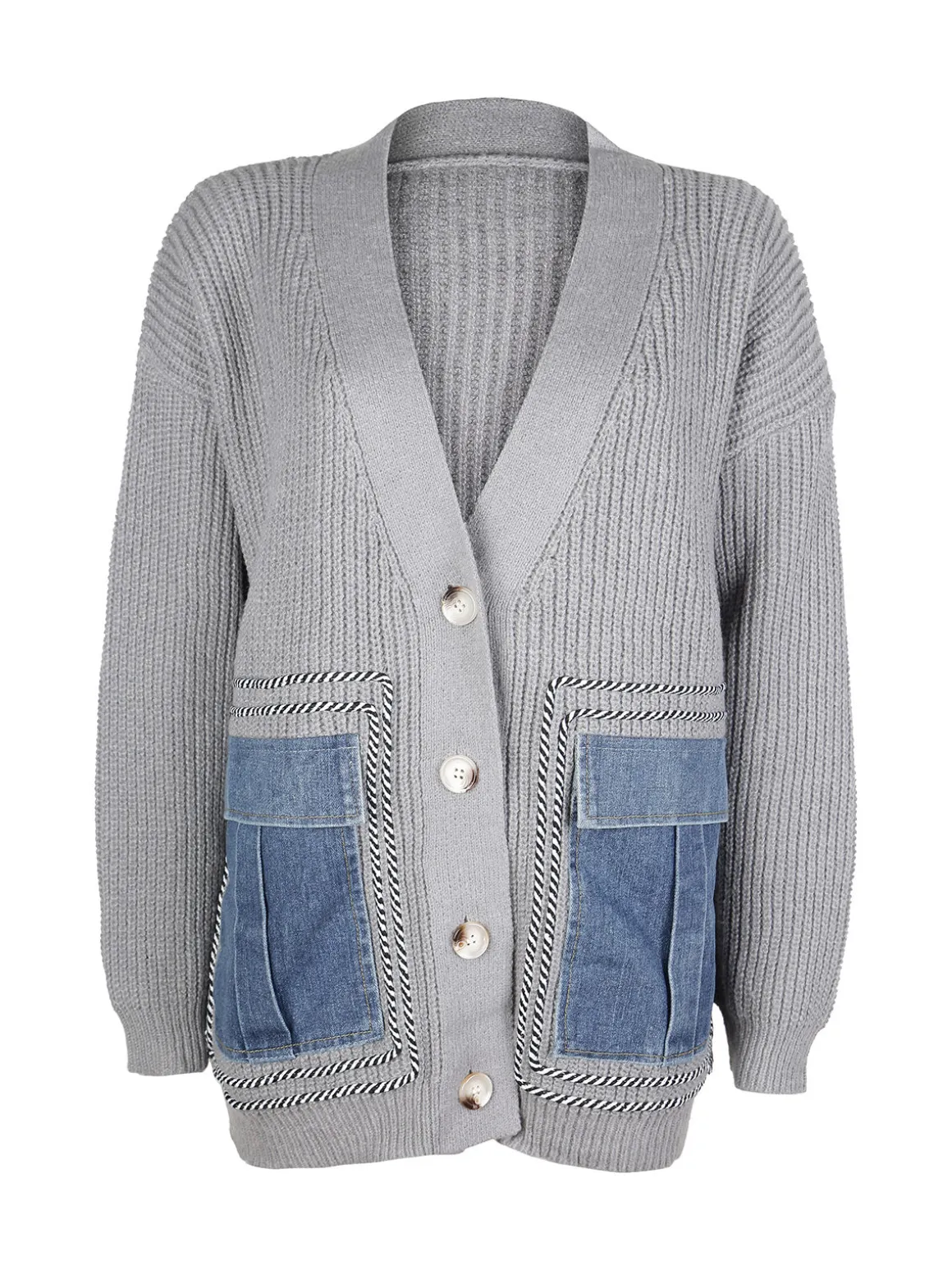 Solada Cardigan donna ovesize in maglia con tasche in jeans