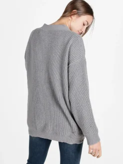 Solada Cardigan donna ovesize in maglia con tasche in jeans