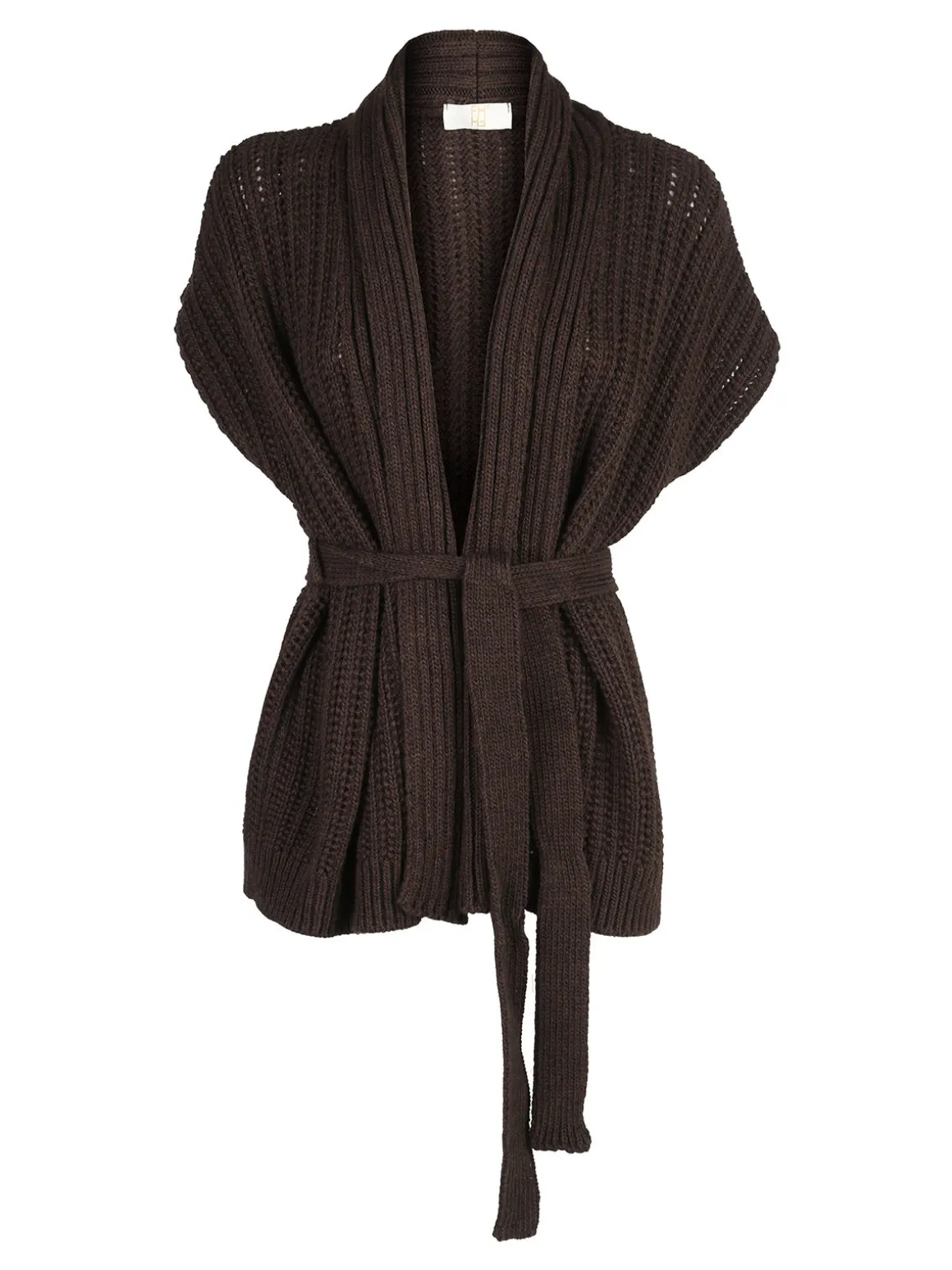 Solada Cardigan donna smanicato in maglia traforata con cintura - moro