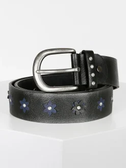 Solada Cintura in pelle con fiori e strass