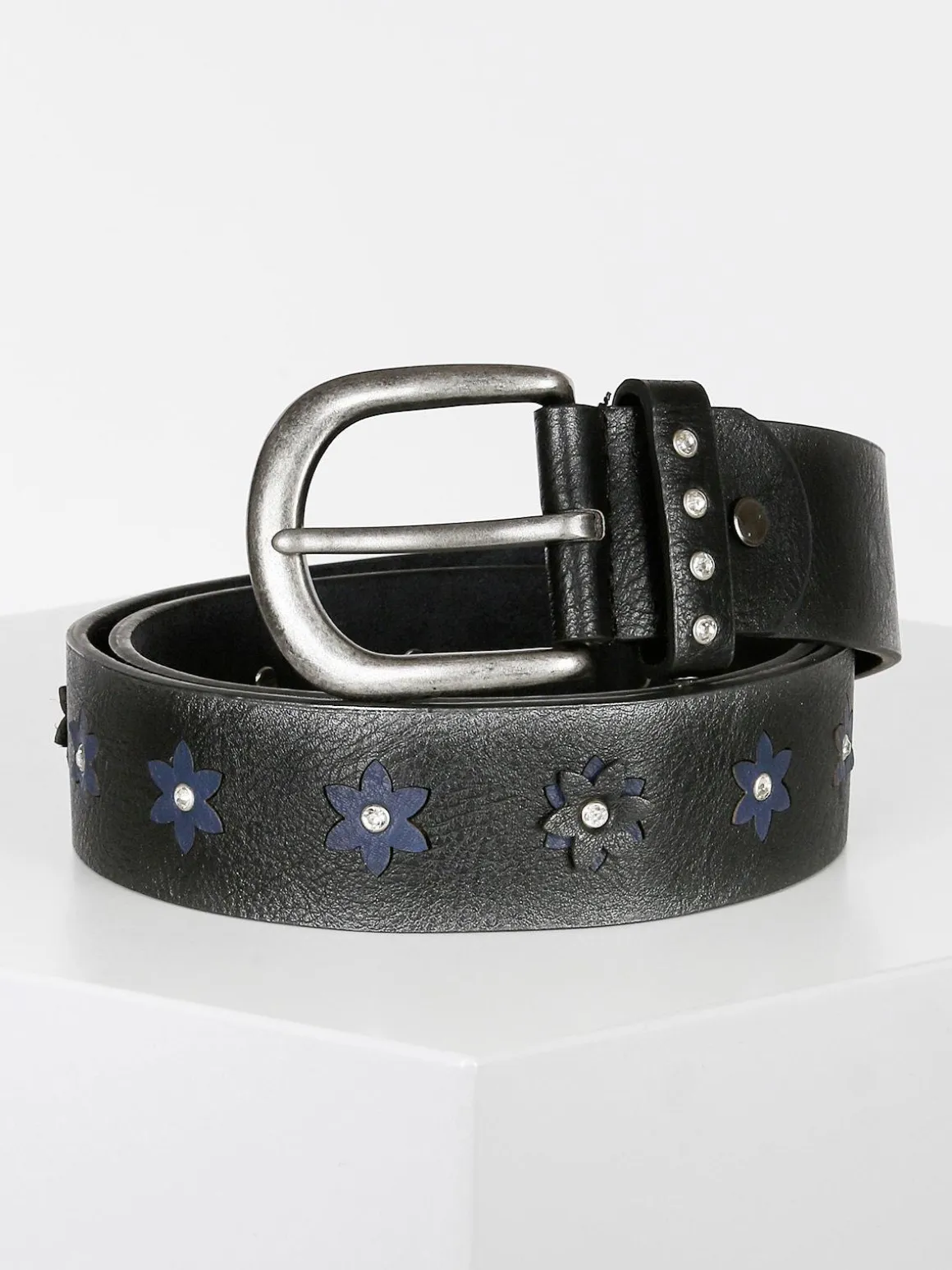 Solada Cintura in pelle con fiori e strass