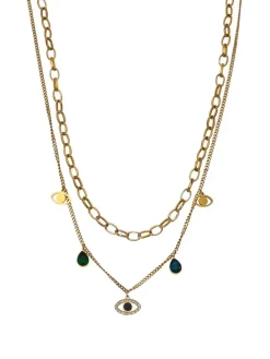 Solada Collana con doppia catena e pendenti in acciaio donna