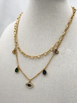 Solada Collana con doppia catena e pendenti in acciaio donna