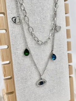 Solada Collana con doppia catena e pendenti in acciaio donna