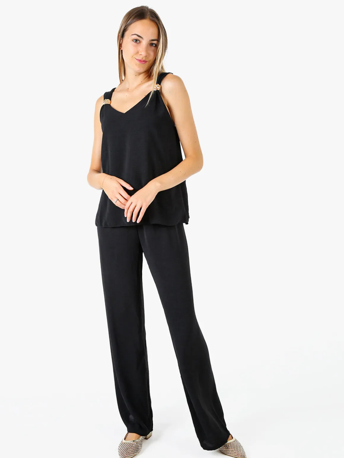 Solada Completo casual da donna con top e pantaloni a gamba larga - nero