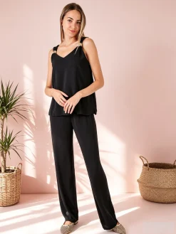 Solada Completo casual da donna con top e pantaloni a gamba larga - nero