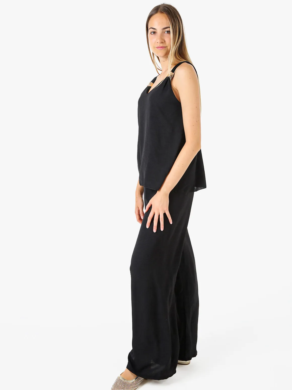 Solada Completo casual da donna con top e pantaloni a gamba larga - nero
