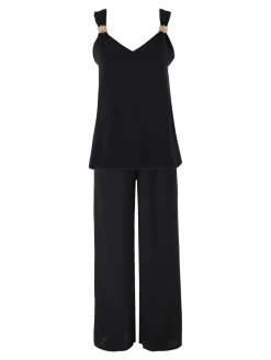 Solada Completo casual da donna con top e pantaloni a gamba larga - nero