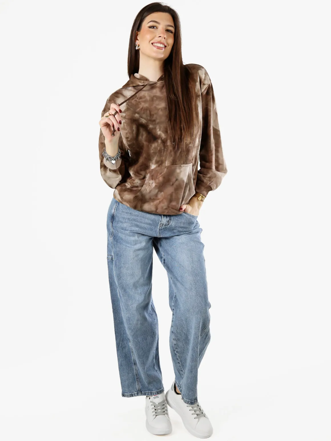 Solada Felpa colorata da donna oversize con cappuccio - bordeaux