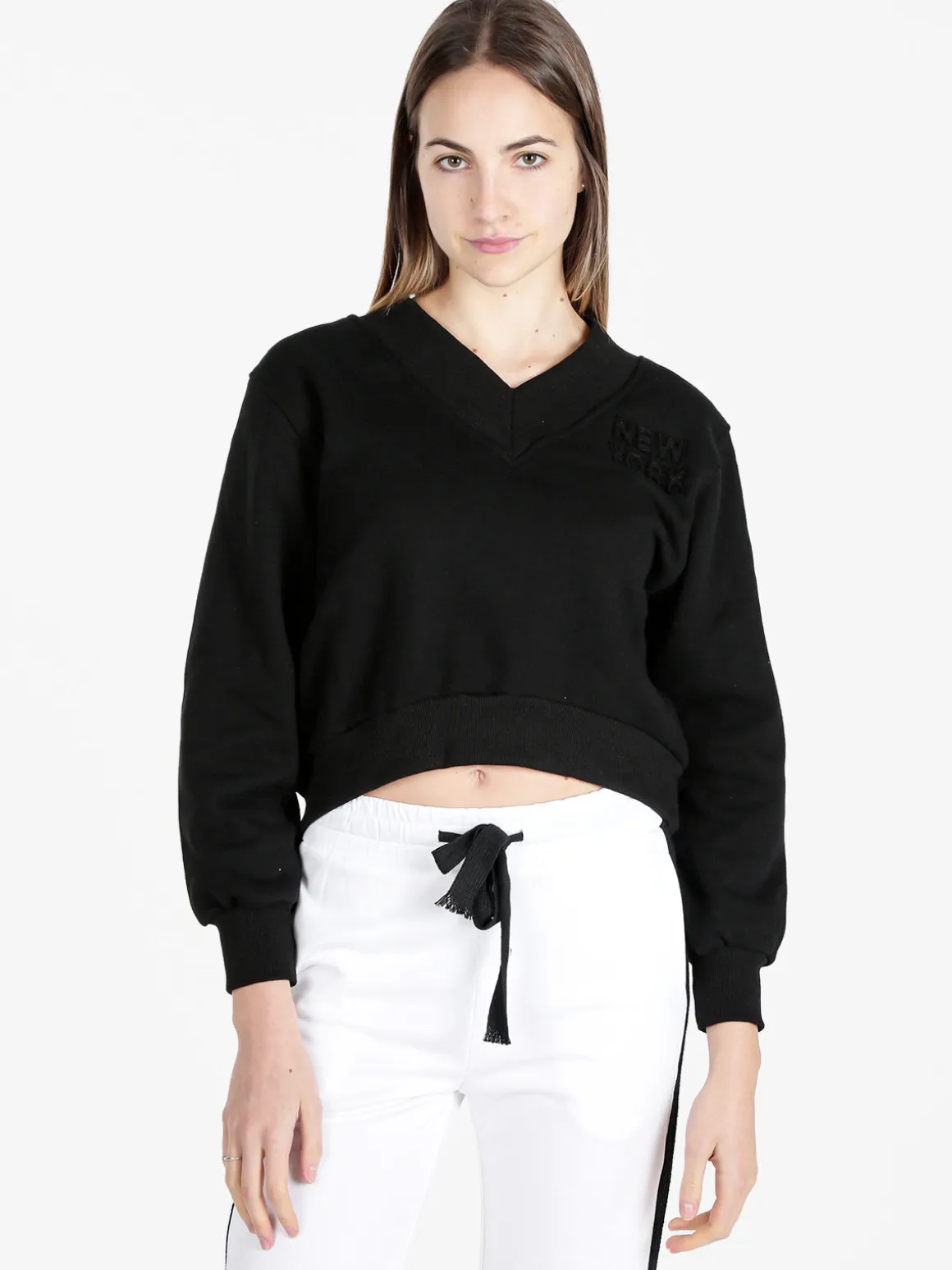 Solada Felpa cropped da donna con scollo a V