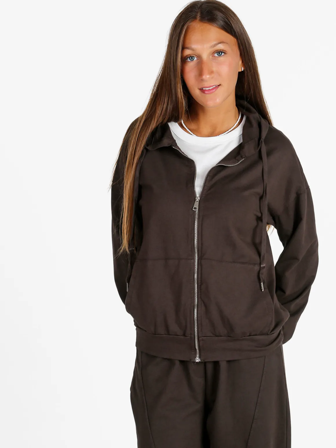 Solada Felpa donna con cappuccio e zip - moro