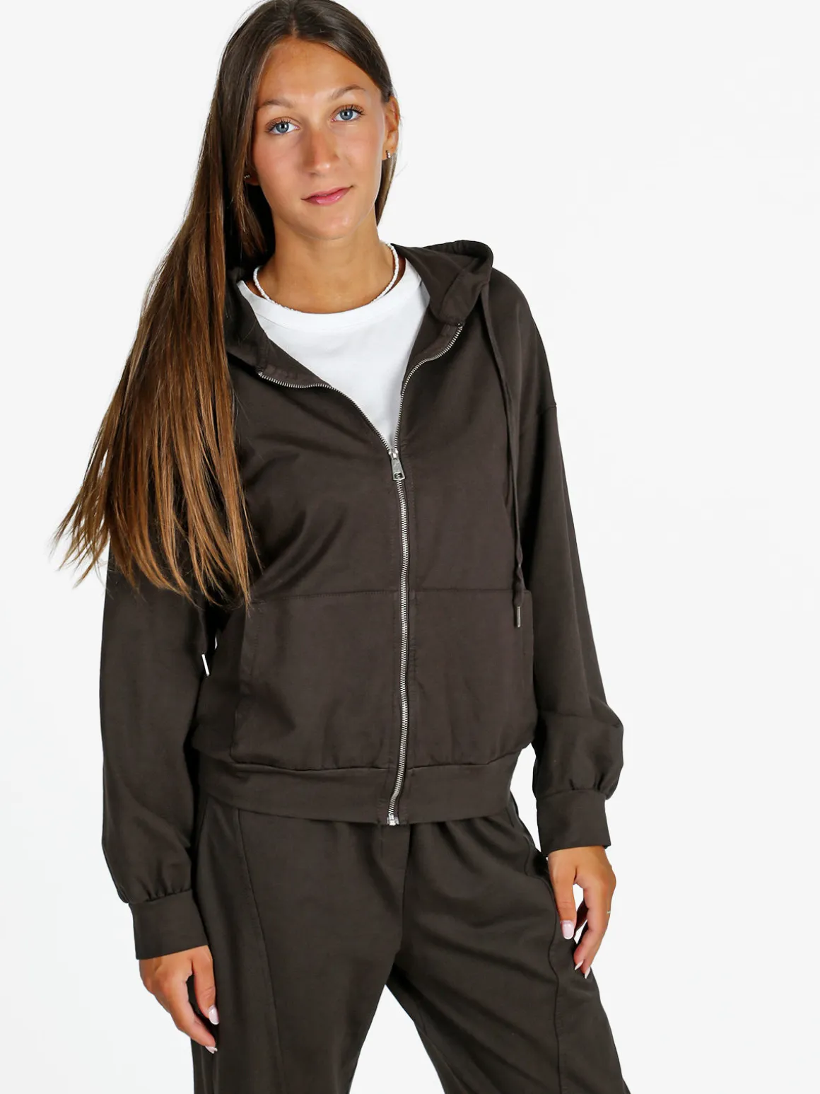 Solada Felpa donna con cappuccio e zip - moro