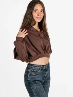 Solada Felpa donna cropped oversize con cappuccio - moro