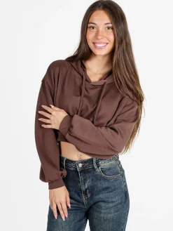Solada Felpa donna cropped oversize con cappuccio - moro