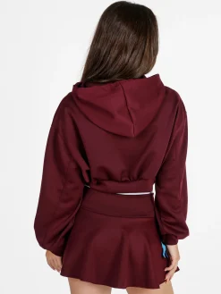 Solada Felpa donna cropped oversize con cappuccio - bordeaux