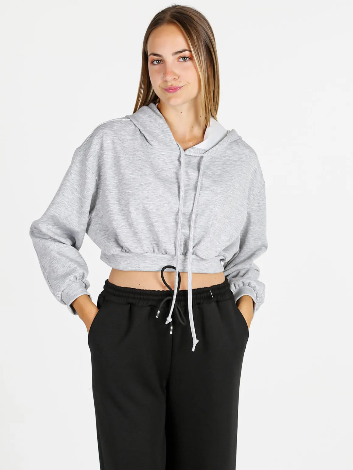 Solada Felpa donna cropped oversize con cappuccio
