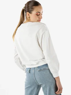 Solada Felpa donna girocollo con stampa cuori animalier - bianco