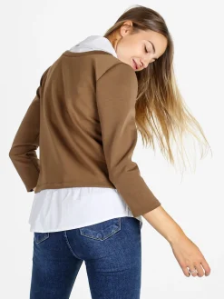 Solada Felpa donna girocollo con dettagli a camicia - marrone