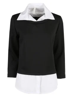 Solada Felpa donna girocollo con dettagli a camicia - nero