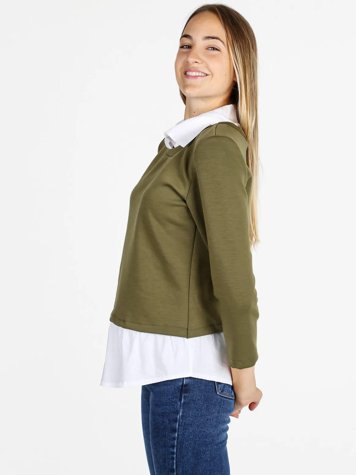 Solada Felpa donna girocollo con dettagli a camicia - militare