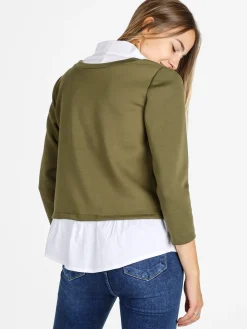 Solada Felpa donna girocollo con dettagli a camicia - militare