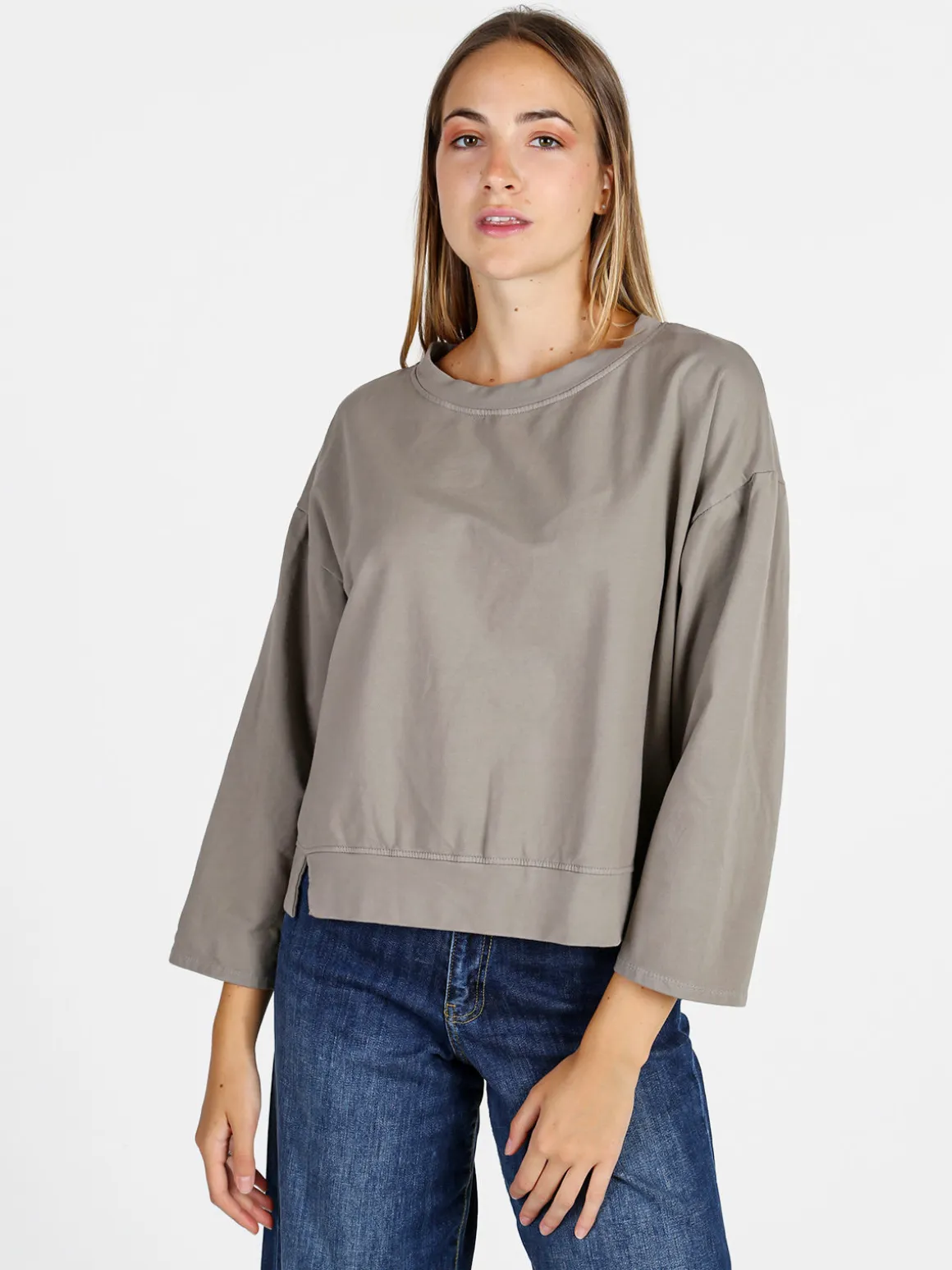 Solada Felpa donna leggera oversize girocollo - fango