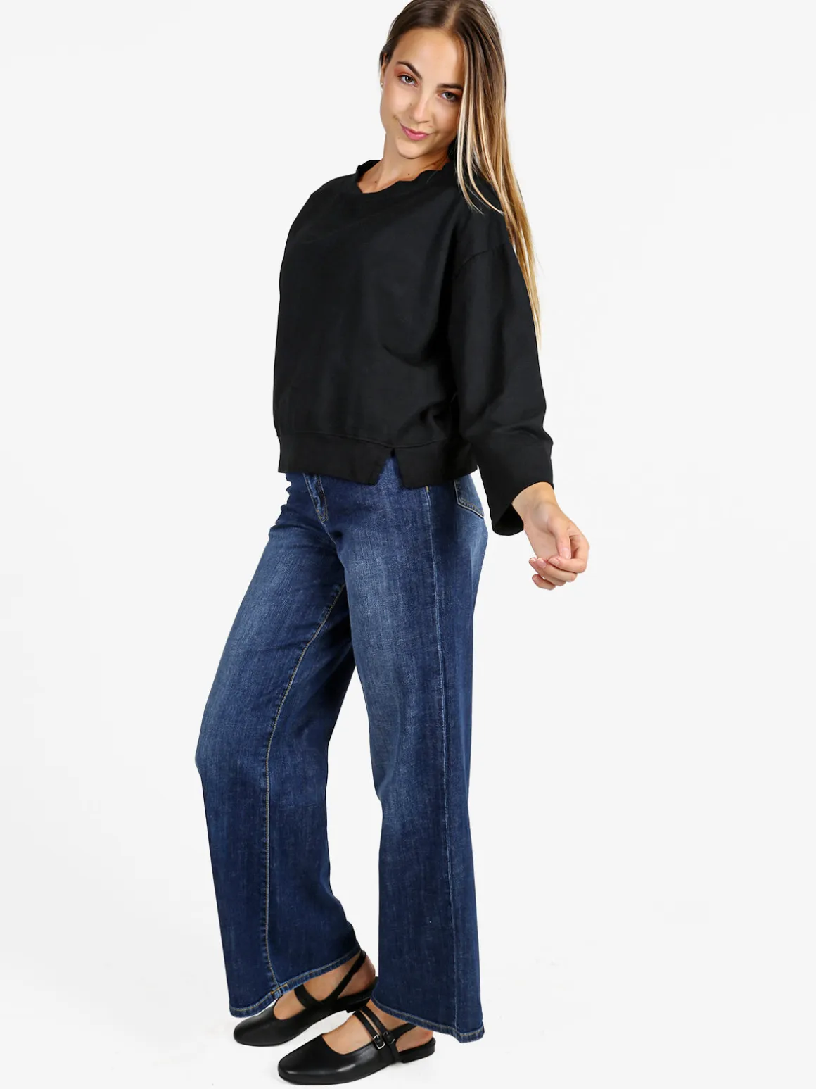 Solada Felpa donna leggera oversize girocollo - nero
