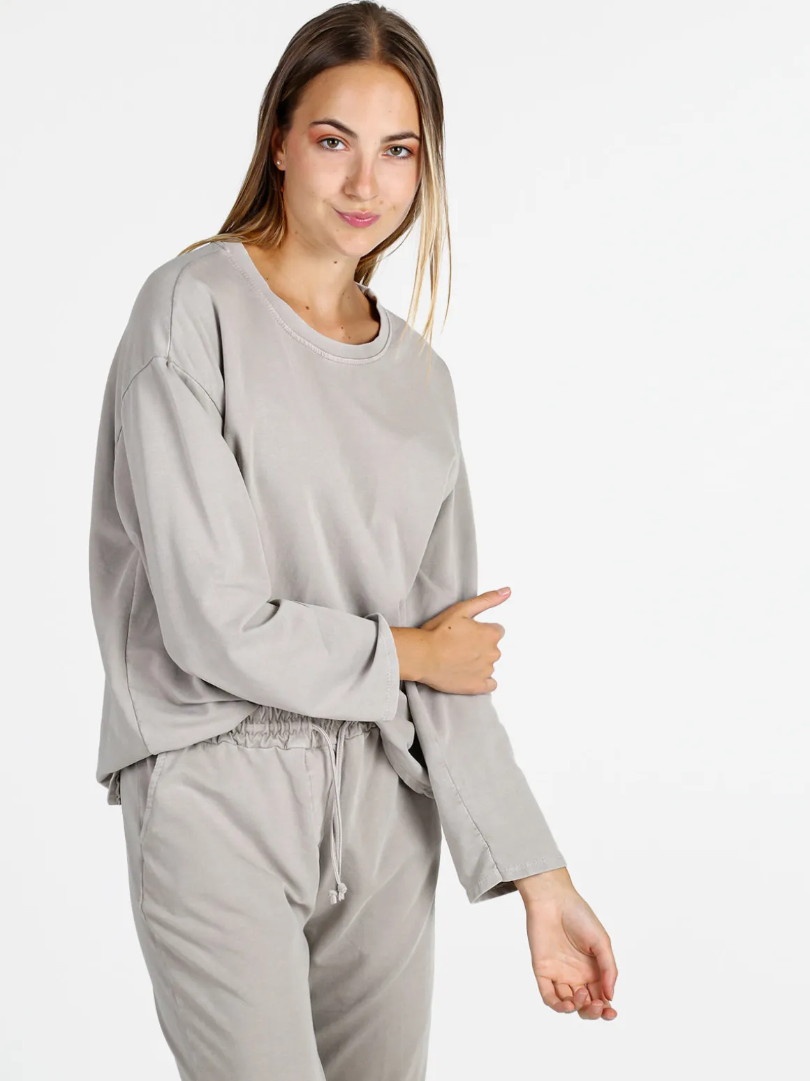 Solada Felpa donna leggera oversize girocollo - perla