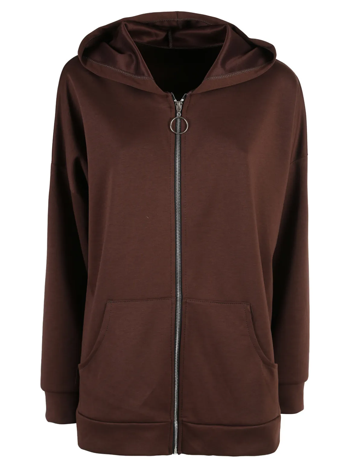 Solada Felpa donna oversize con cappuccio e zip - moro