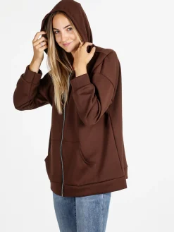 Solada Felpa donna oversize con cappuccio e zip - moro