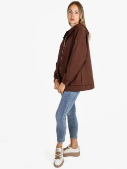 Solada Felpa donna oversize con cappuccio e zip - moro