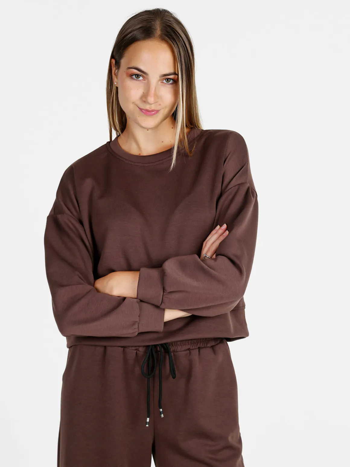 Solada Felpa donna oversize girocollo - moro