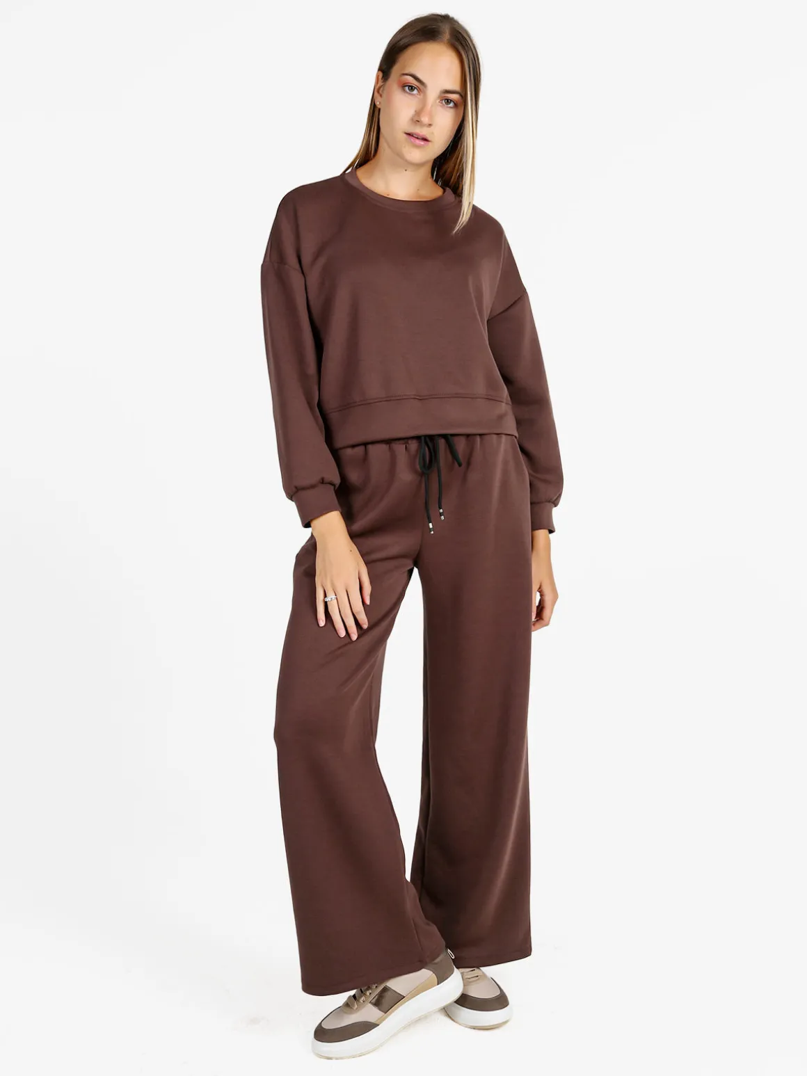 Solada Felpa donna oversize girocollo - moro