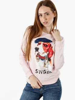 Solada Felpa girocollo da donna con stampa e strass - rosa