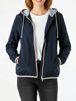 Solada Giacca a vento da donna con cappuccio e zip - blu scuro